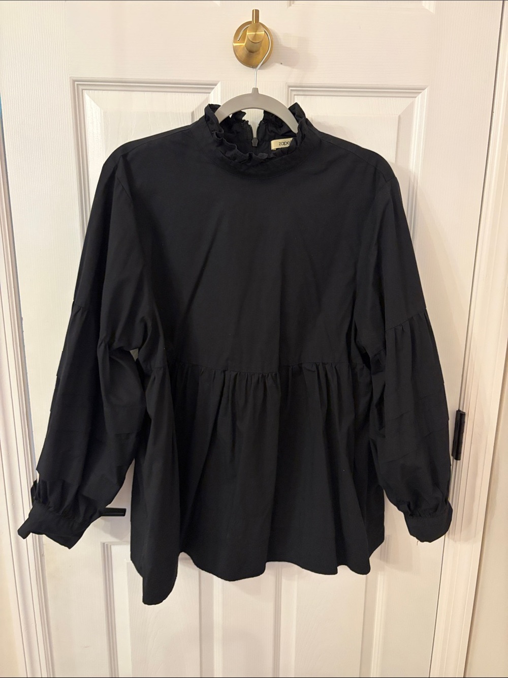 Zapelle Women's Black Ruffled Mock-Neck Peplum Tunic